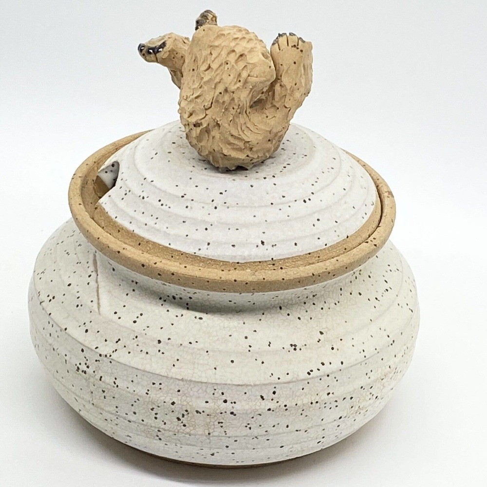 Vintage Art Pottery Bear Honey Pot Bowl Jar Lid Dipper Signed BK Betty Kendall - Picture 7 of 16
